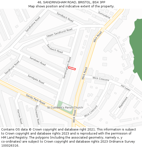 46, SANDRINGHAM ROAD, BRISTOL, BS4 3PP: Location map and indicative extent of plot