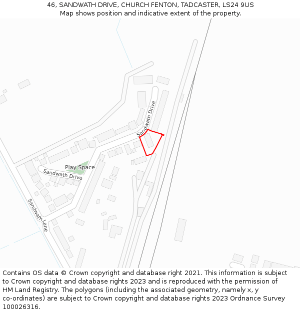 46, SANDWATH DRIVE, CHURCH FENTON, TADCASTER, LS24 9US: Location map and indicative extent of plot