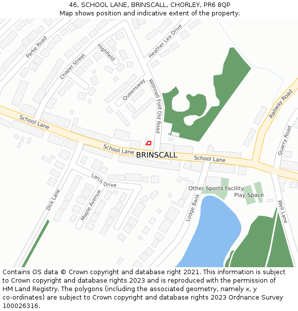 46, SCHOOL LANE, BRINSCALL, CHORLEY, PR6 8QP: Location map and indicative extent of plot