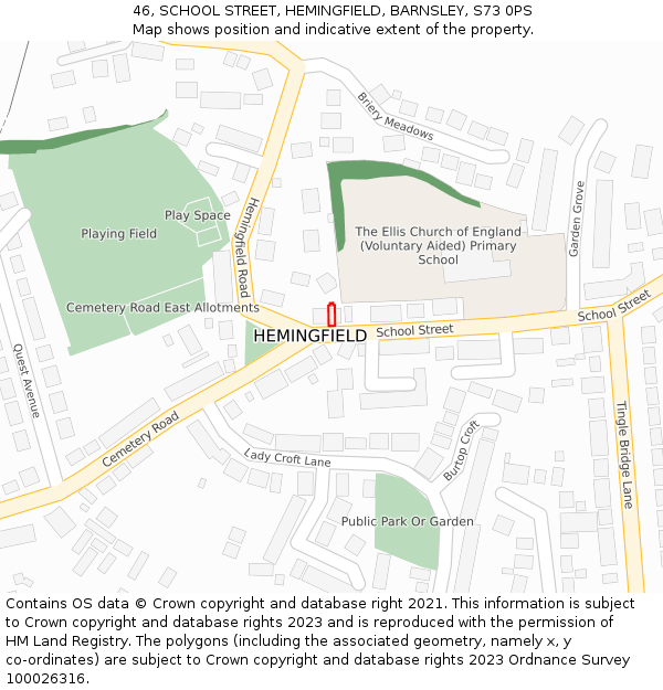 46, SCHOOL STREET, HEMINGFIELD, BARNSLEY, S73 0PS: Location map and indicative extent of plot