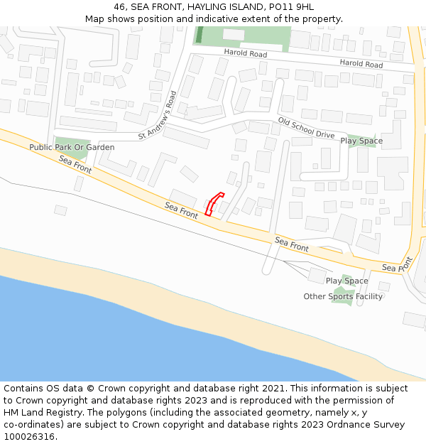 46, SEA FRONT, HAYLING ISLAND, PO11 9HL: Location map and indicative extent of plot