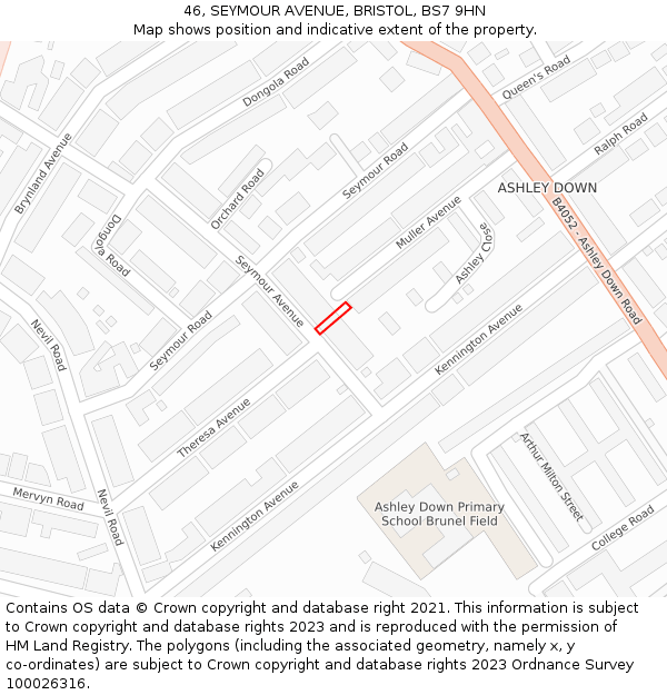 46, SEYMOUR AVENUE, BRISTOL, BS7 9HN: Location map and indicative extent of plot