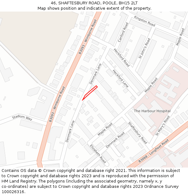 46, SHAFTESBURY ROAD, POOLE, BH15 2LT: Location map and indicative extent of plot