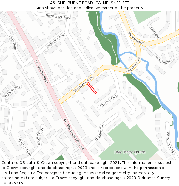 46, SHELBURNE ROAD, CALNE, SN11 8ET: Location map and indicative extent of plot