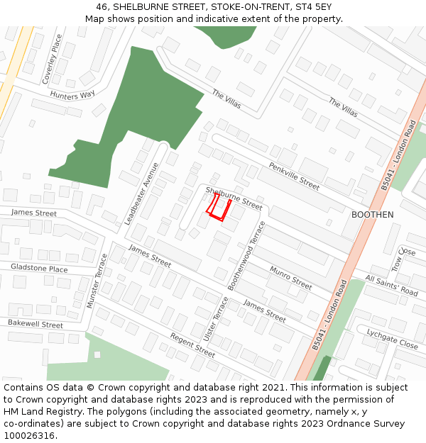 46, SHELBURNE STREET, STOKE-ON-TRENT, ST4 5EY: Location map and indicative extent of plot