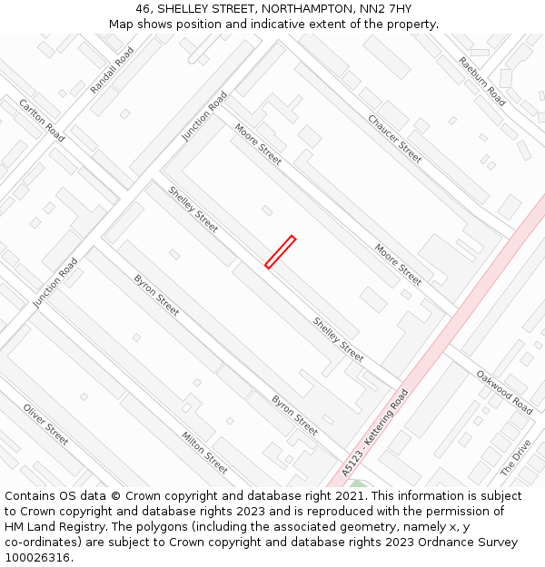 46, SHELLEY STREET, NORTHAMPTON, NN2 7HY: Location map and indicative extent of plot