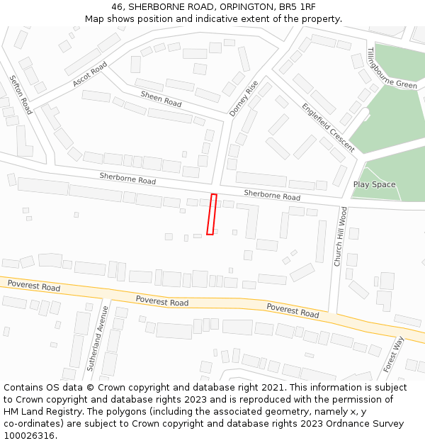 46, SHERBORNE ROAD, ORPINGTON, BR5 1RF: Location map and indicative extent of plot