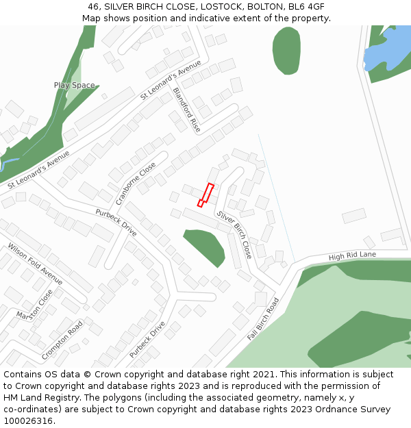 46, SILVER BIRCH CLOSE, LOSTOCK, BOLTON, BL6 4GF: Location map and indicative extent of plot