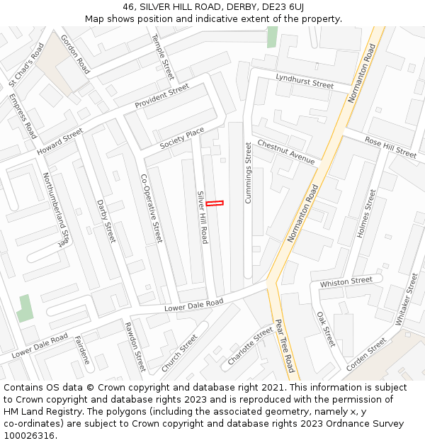 46, SILVER HILL ROAD, DERBY, DE23 6UJ: Location map and indicative extent of plot
