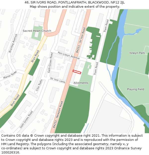 46, SIR IVORS ROAD, PONTLLANFRAITH, BLACKWOOD, NP12 2JL: Location map and indicative extent of plot