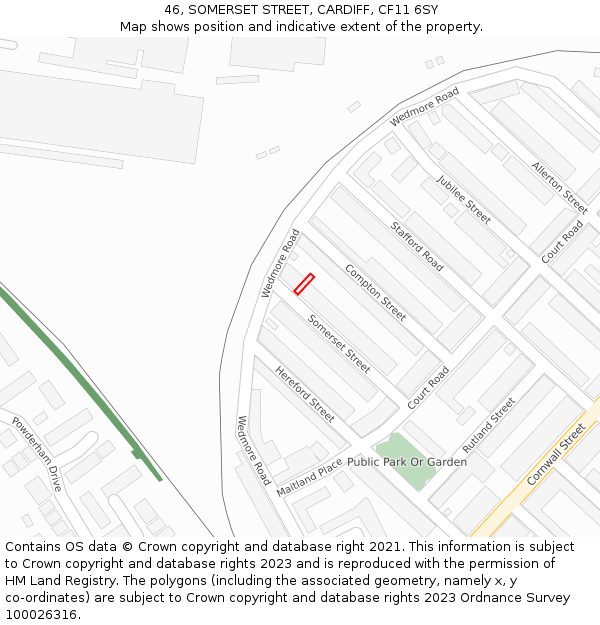 46, SOMERSET STREET, CARDIFF, CF11 6SY: Location map and indicative extent of plot