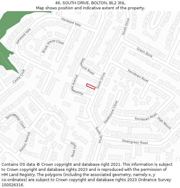 46, SOUTH DRIVE, BOLTON, BL2 3NL: Location map and indicative extent of plot
