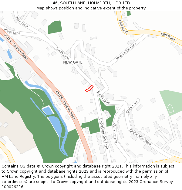 46, SOUTH LANE, HOLMFIRTH, HD9 1EB: Location map and indicative extent of plot