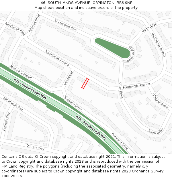 46, SOUTHLANDS AVENUE, ORPINGTON, BR6 9NF: Location map and indicative extent of plot
