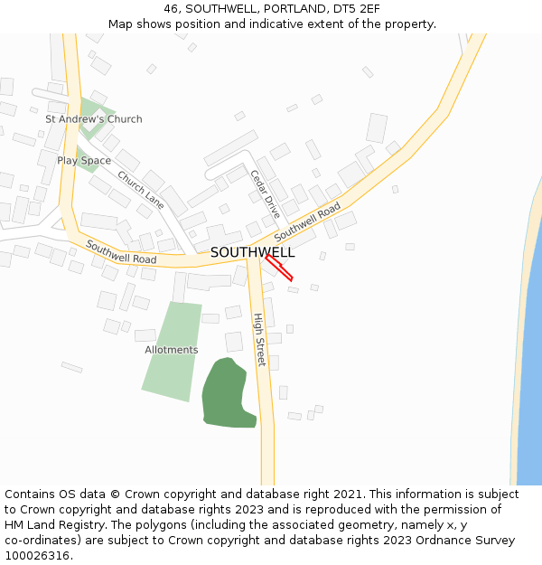 46, SOUTHWELL, PORTLAND, DT5 2EF: Location map and indicative extent of plot