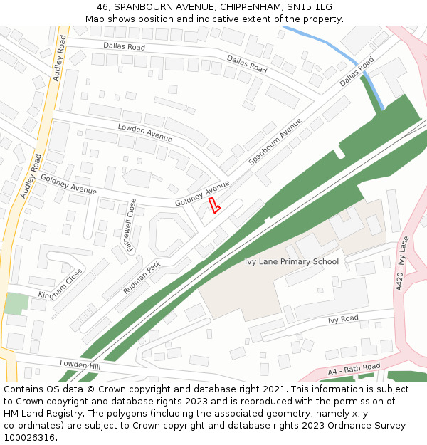 46, SPANBOURN AVENUE, CHIPPENHAM, SN15 1LG: Location map and indicative extent of plot