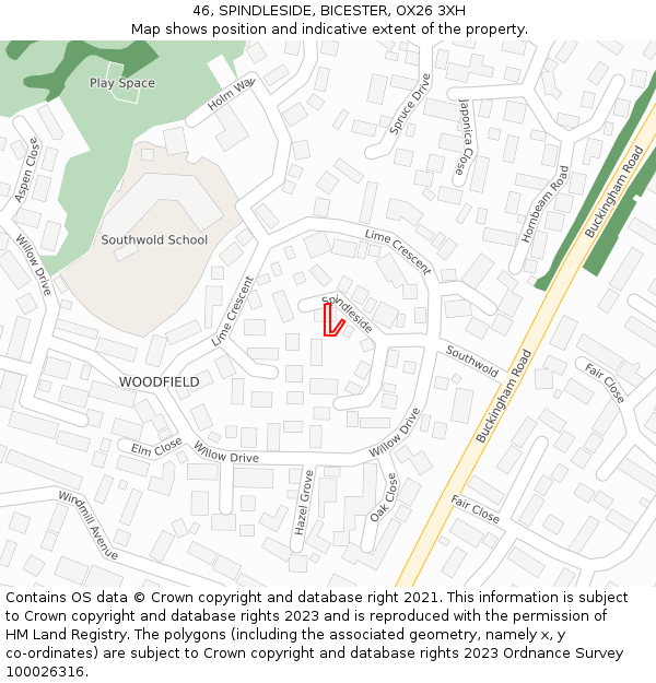 46, SPINDLESIDE, BICESTER, OX26 3XH: Location map and indicative extent of plot
