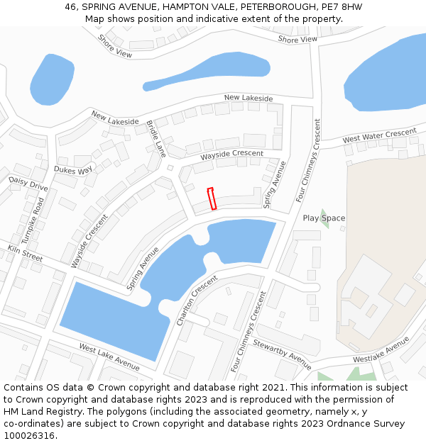 46, SPRING AVENUE, HAMPTON VALE, PETERBOROUGH, PE7 8HW: Location map and indicative extent of plot