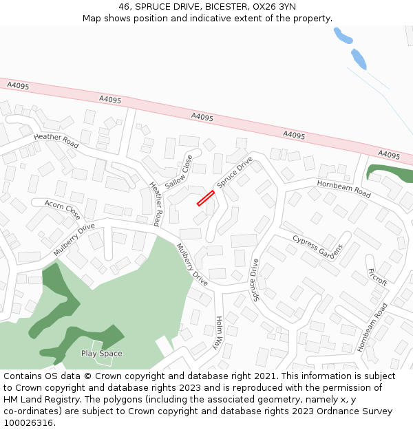 46, SPRUCE DRIVE, BICESTER, OX26 3YN: Location map and indicative extent of plot