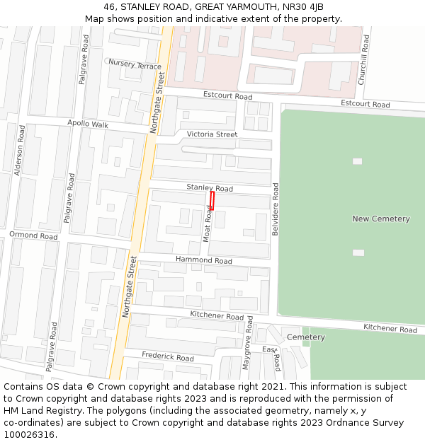 46, STANLEY ROAD, GREAT YARMOUTH, NR30 4JB: Location map and indicative extent of plot