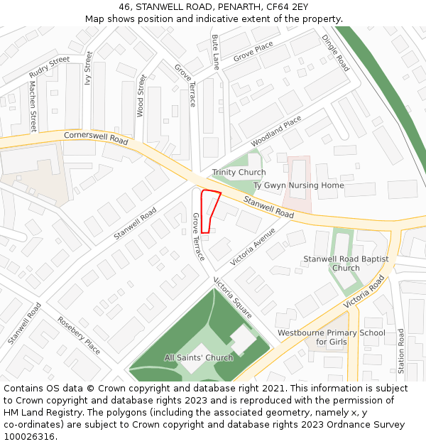 46, STANWELL ROAD, PENARTH, CF64 2EY: Location map and indicative extent of plot