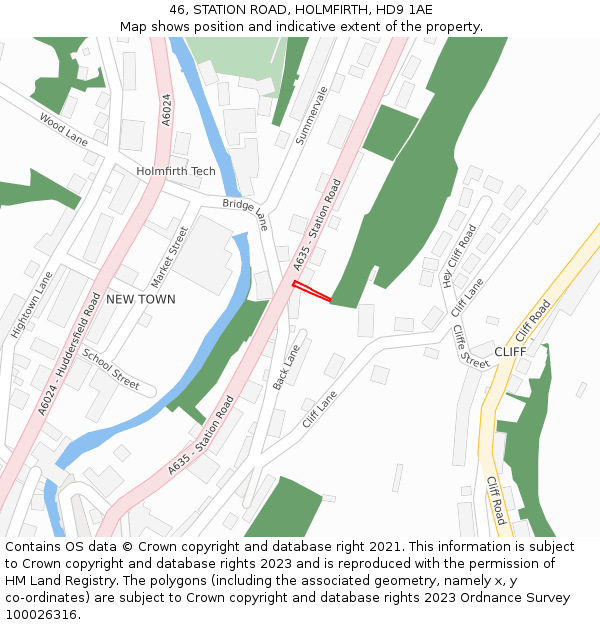 46, STATION ROAD, HOLMFIRTH, HD9 1AE: Location map and indicative extent of plot