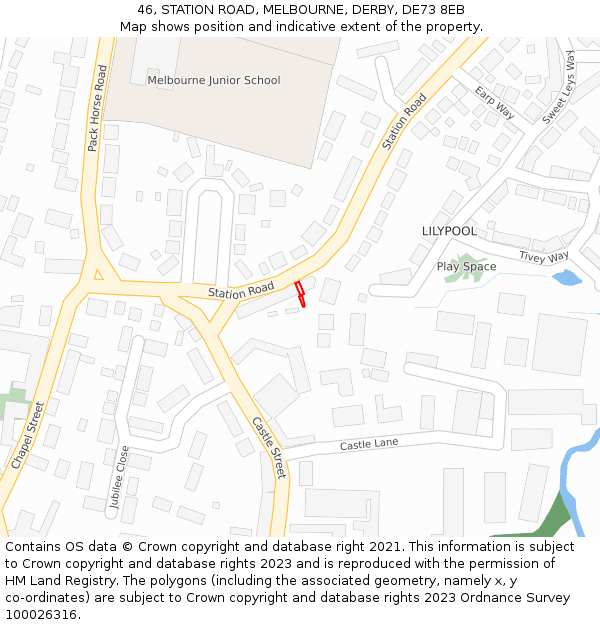 46, STATION ROAD, MELBOURNE, DERBY, DE73 8EB: Location map and indicative extent of plot