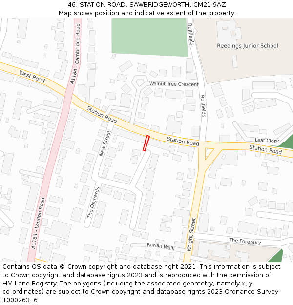 46, STATION ROAD, SAWBRIDGEWORTH, CM21 9AZ: Location map and indicative extent of plot