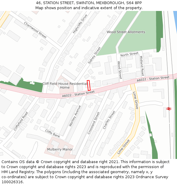 46, STATION STREET, SWINTON, MEXBOROUGH, S64 8PP: Location map and indicative extent of plot