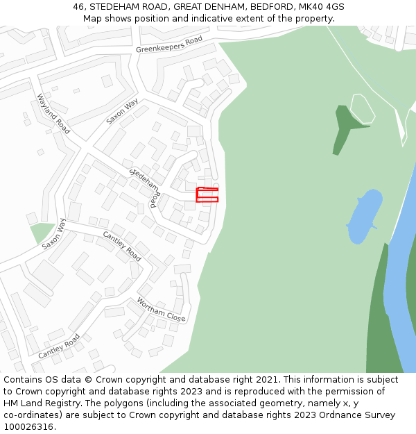 46, STEDEHAM ROAD, GREAT DENHAM, BEDFORD, MK40 4GS: Location map and indicative extent of plot