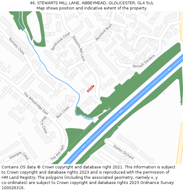 46, STEWARTS MILL LANE, ABBEYMEAD, GLOUCESTER, GL4 5UL: Location map and indicative extent of plot