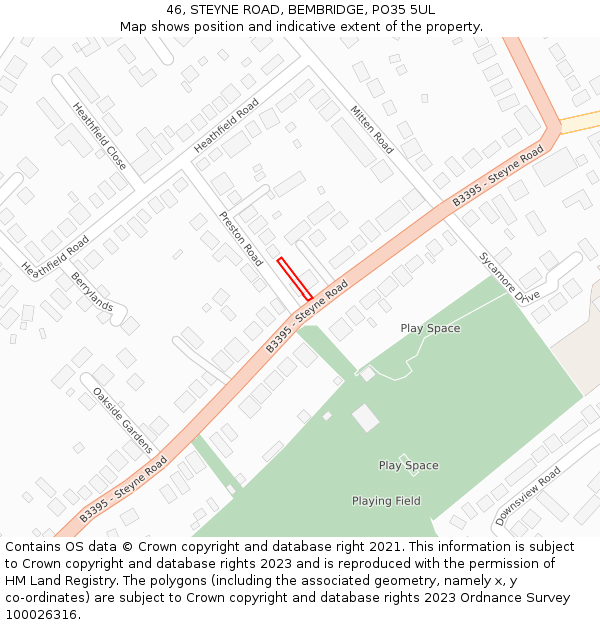 46, STEYNE ROAD, BEMBRIDGE, PO35 5UL: Location map and indicative extent of plot