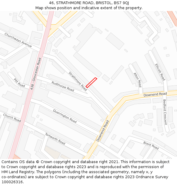 46, STRATHMORE ROAD, BRISTOL, BS7 9QJ: Location map and indicative extent of plot