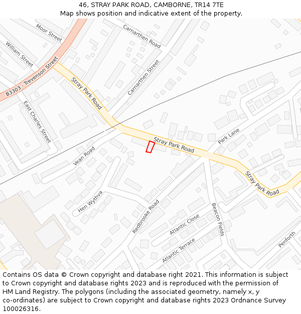46, STRAY PARK ROAD, CAMBORNE, TR14 7TE: Location map and indicative extent of plot