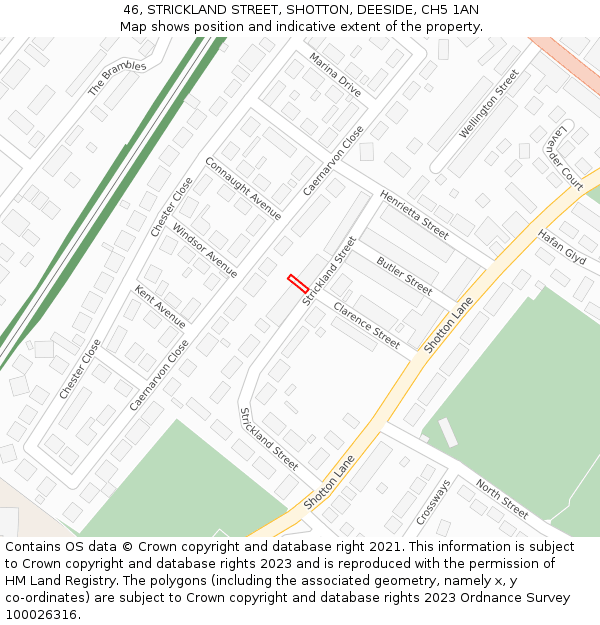 46, STRICKLAND STREET, SHOTTON, DEESIDE, CH5 1AN: Location map and indicative extent of plot