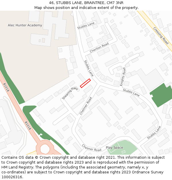 46, STUBBS LANE, BRAINTREE, CM7 3NR: Location map and indicative extent of plot