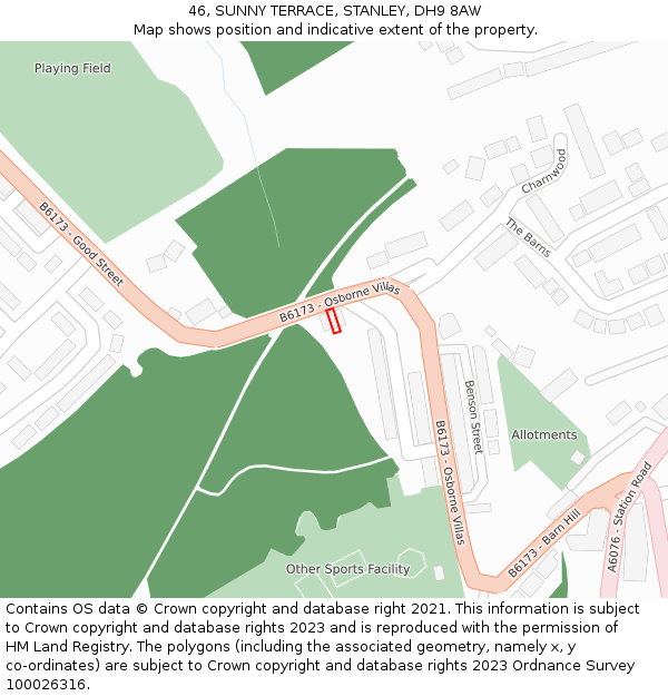 46, SUNNY TERRACE, STANLEY, DH9 8AW: Location map and indicative extent of plot