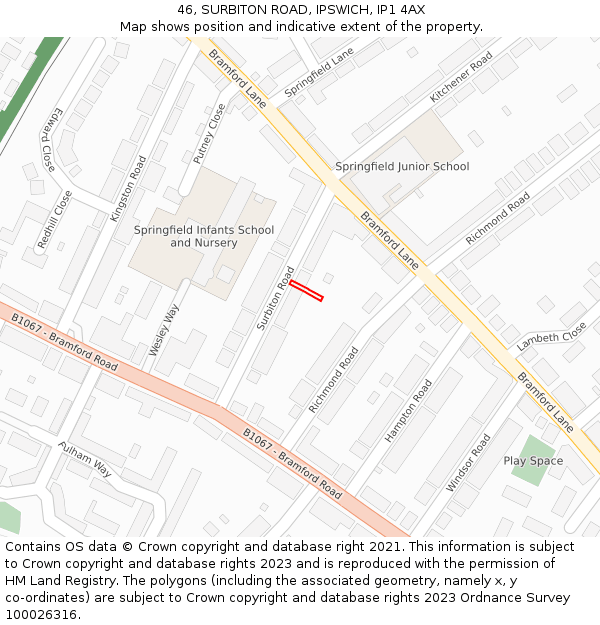 46, SURBITON ROAD, IPSWICH, IP1 4AX: Location map and indicative extent of plot