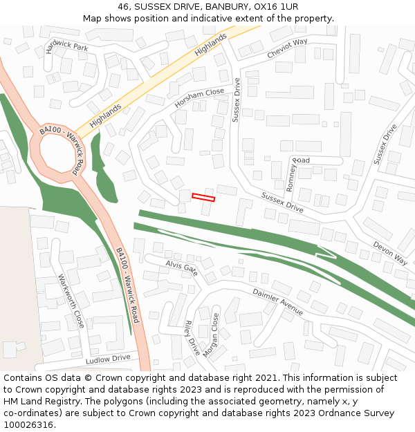 46, SUSSEX DRIVE, BANBURY, OX16 1UR: Location map and indicative extent of plot