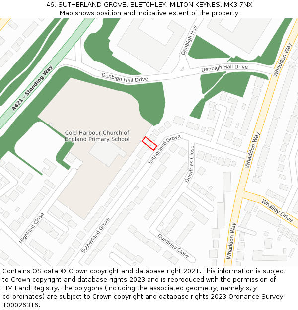46, SUTHERLAND GROVE, BLETCHLEY, MILTON KEYNES, MK3 7NX: Location map and indicative extent of plot