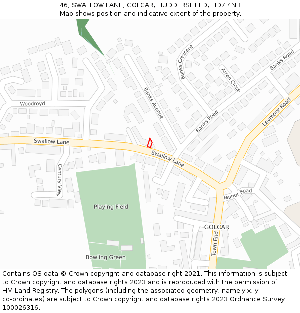 46, SWALLOW LANE, GOLCAR, HUDDERSFIELD, HD7 4NB: Location map and indicative extent of plot