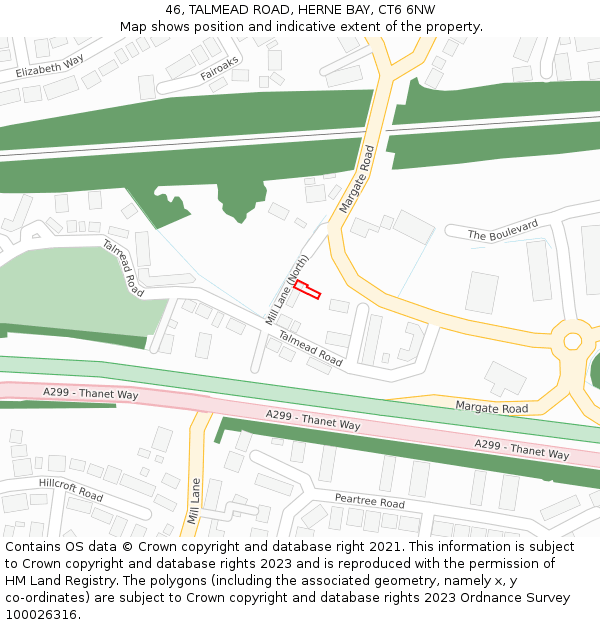 46, TALMEAD ROAD, HERNE BAY, CT6 6NW: Location map and indicative extent of plot