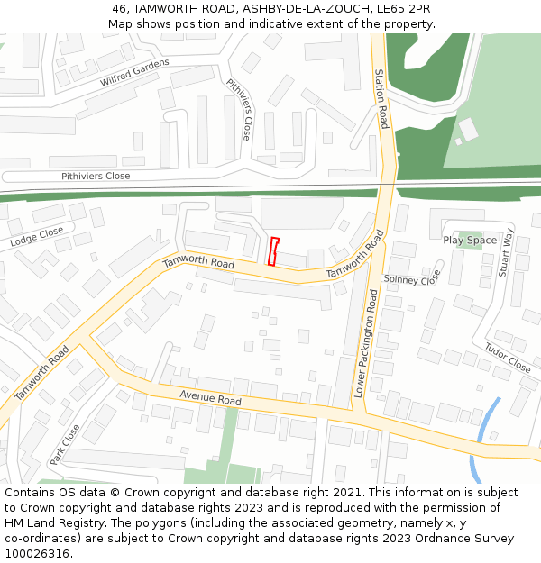46, TAMWORTH ROAD, ASHBY-DE-LA-ZOUCH, LE65 2PR: Location map and indicative extent of plot