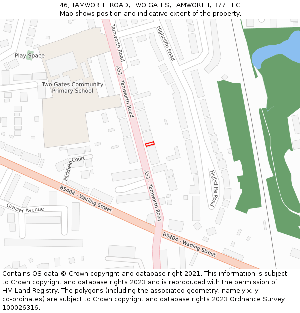 46, TAMWORTH ROAD, TWO GATES, TAMWORTH, B77 1EG: Location map and indicative extent of plot
