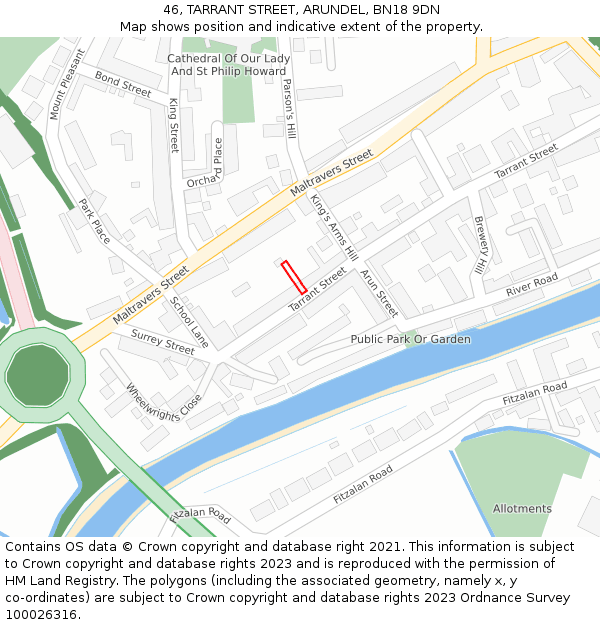 46, TARRANT STREET, ARUNDEL, BN18 9DN: Location map and indicative extent of plot