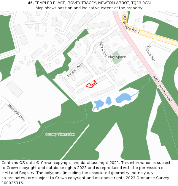 46, TEMPLER PLACE, BOVEY TRACEY, NEWTON ABBOT, TQ13 9GN: Location map and indicative extent of plot