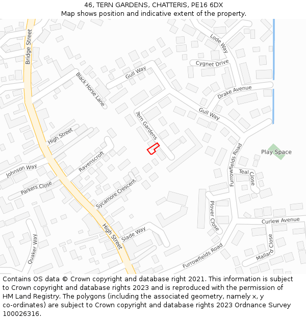 46, TERN GARDENS, CHATTERIS, PE16 6DX: Location map and indicative extent of plot