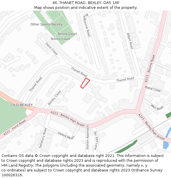 46, THANET ROAD, BEXLEY, DA5 1AP: Location map and indicative extent of plot