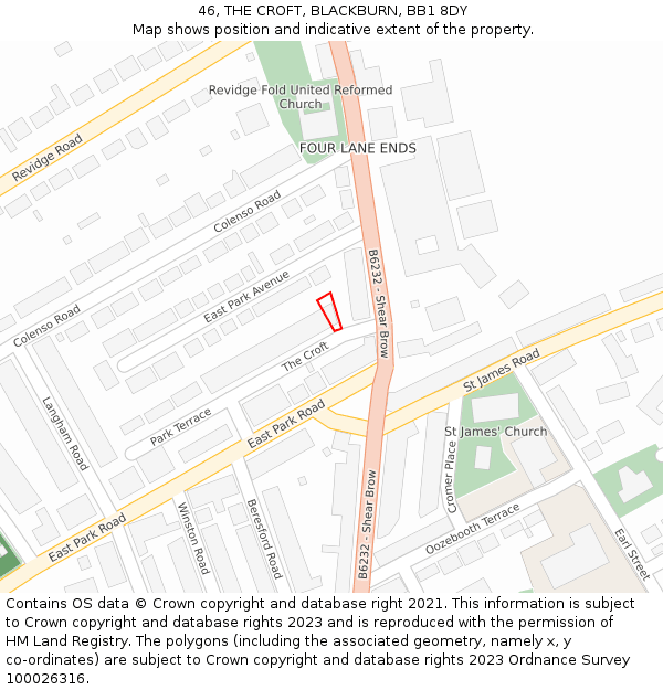 46, THE CROFT, BLACKBURN, BB1 8DY: Location map and indicative extent of plot