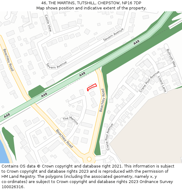 46, THE MARTINS, TUTSHILL, CHEPSTOW, NP16 7DP: Location map and indicative extent of plot